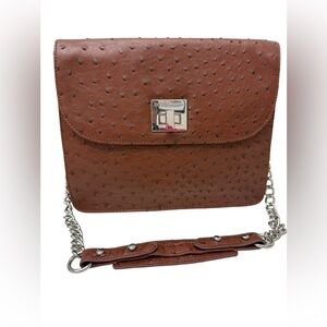 BCBGeneration Brown Ostrich Embossed Chain Shoulder Bag
